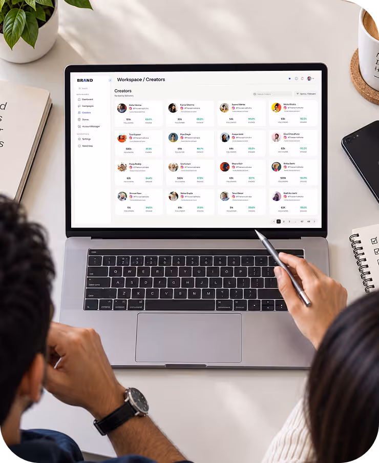 Brand manager reviewing creators on a laptop